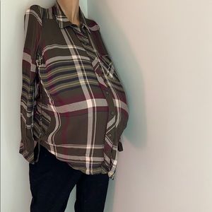 Motherhood Maternity Plaid Long Sleeve Button-Down Blouse | Size M